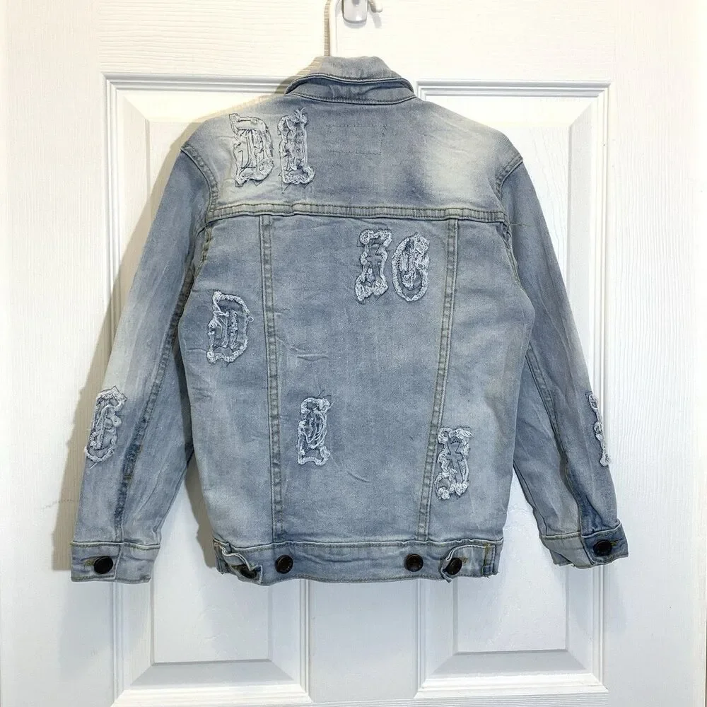 Evolution In Design Denim Jacket Youth Size 5 M Blue Acid Wash Distressed